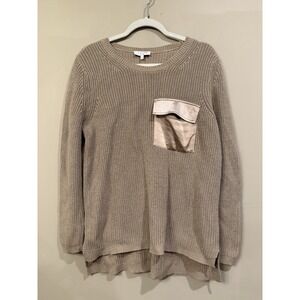 J Society Beige Chunky Knit Satin Pocket Cotton Sweater‎ Large Classic Old Money